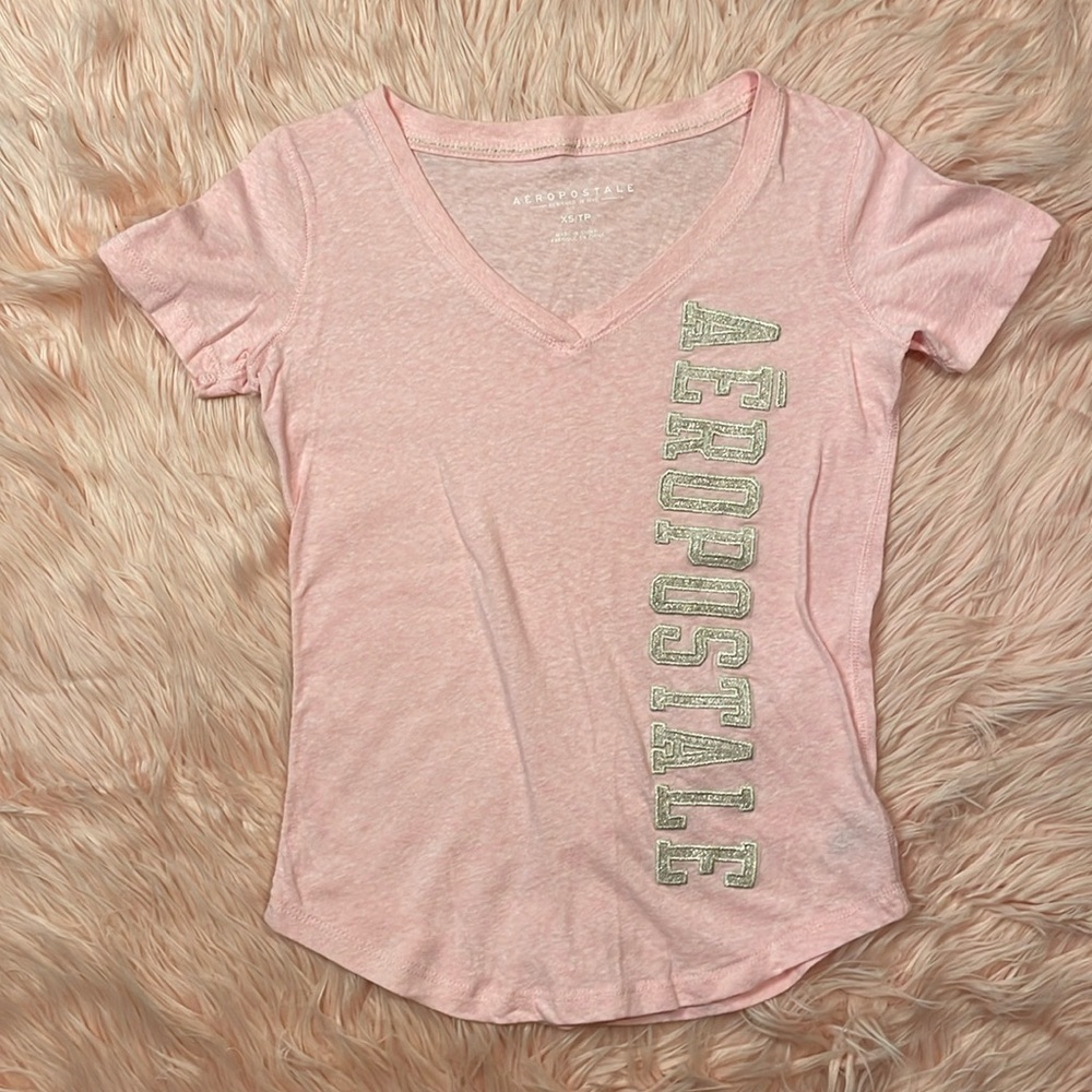 Aeropostale Light Pink V Neck Short Sleeve Woman’s T Shirt Size XS